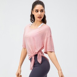 New spring and summer women's sports smocks are light, breathable, loose for running, short-sleeved, split and quick-drying for yoga. 22225