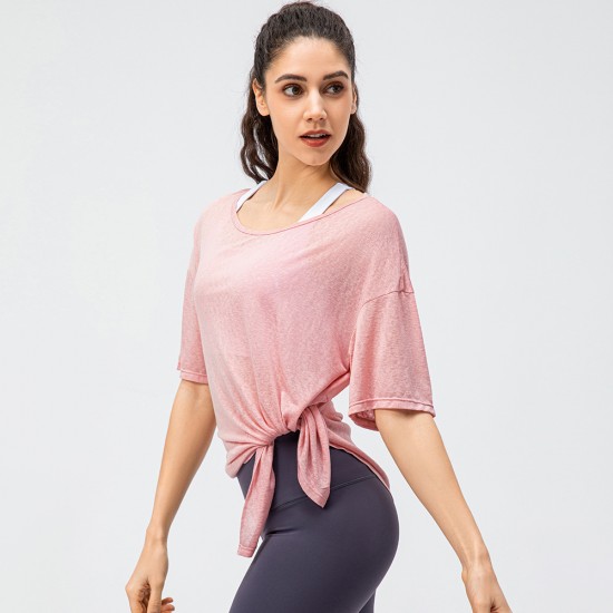 New spring and summer women's sports smocks are light, breathable, loose for running, short-sleeved, split and quick-drying for yoga. 22225 New spring and summer women's sports smocks are light, breathable, loose for running, short-sleeved, split and quick-drying for yoga. 22225