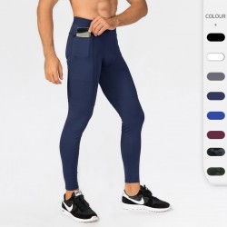 Men's Zipper Pocket Fitness Trousers Pro Sports Running Training Sweat-wicking Quick-drying High-elastic Tights 1070