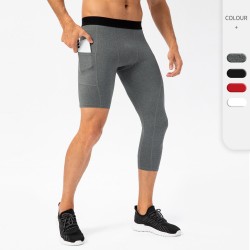 Men's tight single-leg fitness pants, pocket long and short leg basketball training leggings, quick-drying seven-point sports pants 21329