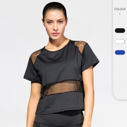 Women's mesh and gauze patchwork yoga wear, loose casual running and fitness wear, quick-drying and breathable sports smock 2021