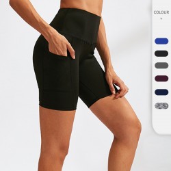 Women's High Waist Yoga Shorts Slant Pocket Running Training Quick-drying Tight Stretch Fitness Shorts 2048