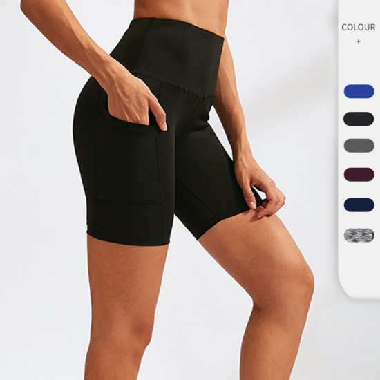 Women's High Waist Yoga Shorts Slant Pocket Running Training Quick-drying Tight Stretch Fitness Shorts 2048