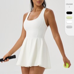 European and American sports tennis dress, breathable quick-drying sleeveless fitness dress, outdoor casual yoga sports short skirt