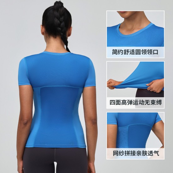Women's PRO Sports, Running, Fitness, Yoga Tight T-shirt, sweat-wicking, quick-drying, mesh patchwork elastic short sleeve 2023 Women's PRO Sports, Running, Fitness, Yoga Tight T-shirt, sweat-wicking, quick-drying, mesh patchwork elastic short sleeve 2023
