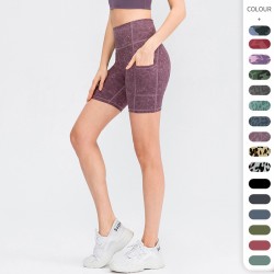 Women's Printed Nude Yoga Shorts With Pockets Skin-friendly Tight Elastic Quick-drying Sports Fitness Shorts 02413