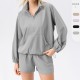 Autumn sportswear and casual set: Women's loose stand-up collar jacket, hoodie, running shorts, quick-drying fitness two-piece set