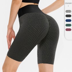 Female summer European and American hip-lifting yoga shorts Honeycomb peach hip quick-drying high-waists fitness exercise 5-point shorts 12423