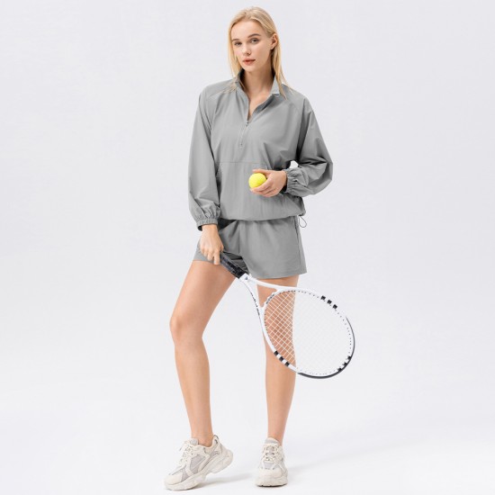 Autumn sportswear and casual set: Women's loose stand-up collar jacket, hoodie, running shorts, quick-drying fitness two-piece set