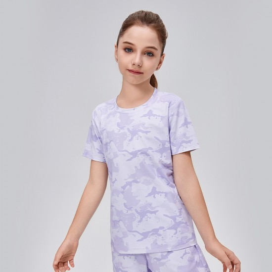 Children's loose sports short-sleeved breathable camouflage printed T-shirt, sweat-wicking and quick-drying, outdoor fitness running short-sleeved 53219 Children's loose sports short-sleeved breathable camouflage printed T-shirt, sweat-wicking and quick-drying, outdoor fitness running short-sleeved 53219