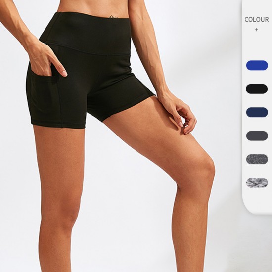 Women's High Waist Yoga Three-point Pants With Pocket Running Training Tight Quick-drying Stretch Fitness Three-point Shorts 2049