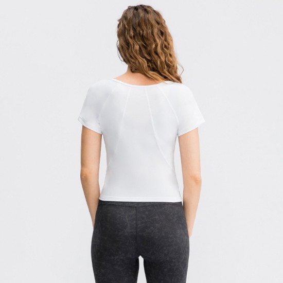 Women's fitness short-sleeved round-neck tight-fitting quick-drying sports T-shirt, elastic running high-waisted yoga wear top 02215 Women's fitness short-sleeved round-neck tight-fitting quick-drying sports T-shirt, elastic running high-waisted yoga wear top 02215