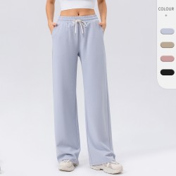 European And American Autumn And Winter Wide Leg Sports Pants Women's High Waist Loose Outdoor Running Fitness Pants Solid Color Leisure Sports Pants