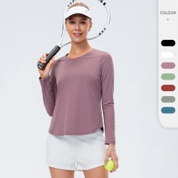 Women's autumn and winter yoga exercise long-sleeved loose casual quick-drying breathable round-neck T-shirt fitness wear top 12526