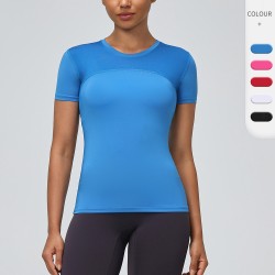 Women's PRO Sports, Running, Fitness, Yoga Tight T-shirt, sweat-wicking, quick-drying, mesh patchwork elastic short sleeve 2023