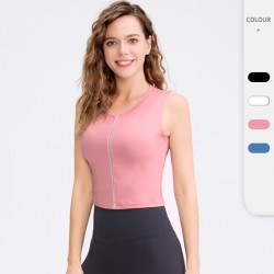 Women's fitness vest with round neck, breathable sports running top, quick-drying, elastic and slimming yoga vest 02116