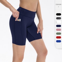Women's yoga shorts with hip lifting and pockets, outdoor sports running training pants, quick-drying tight fitness shorts, 2044