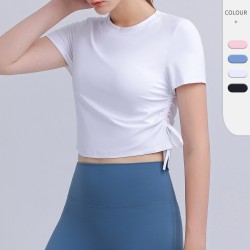 Spring and summer women's yoga exercise short-sleeved quick-drying breathable drawstring adjustable crop top fitness running short-sleeved JY1278