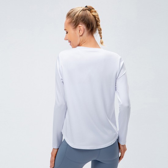 Women's autumn and winter yoga long-sleeved loose casual sports T-shirt, quick-drying and breathable running training fitness clothes 12524 Women's autumn and winter yoga long-sleeved loose casual sports T-shirt, quick-drying and breathable running training fitness clothes 12524