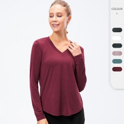 Women's autumn and winter yoga long-sleeved loose casual sports T-shirt, quick-drying and breathable running training fitness clothes 12524