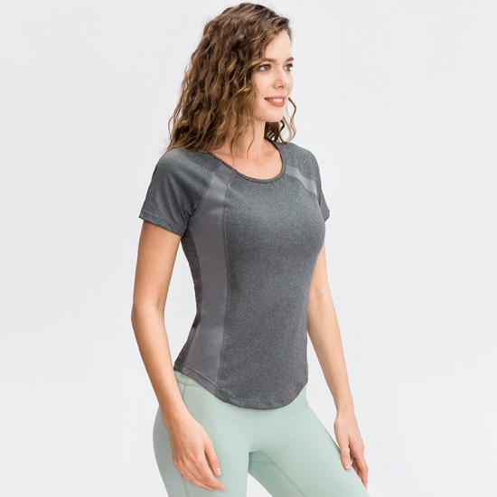 Women's Tight Yoga Short Sleeve Crew Neck Sports T-shirt Mesh Breathable High Elastic Quick-drying Running Fitness Clothing 02216 Women's Tight Yoga Short Sleeve Crew Neck Sports T-shirt Mesh Breathable High Elastic Quick-drying Running Fitness Clothing 02216