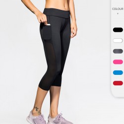 Women's side-pocket yoga capri pants Fitness running elastic tight wish quick-drying sweat-wicking capri pants 2087