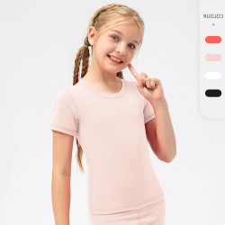 Children's summer yoga exercise short-sleeved T-shirt, sweat-absorbing and breathable, girls' running and dance training top, short-sleeved 23207
