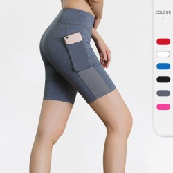 Women's yoga shorts, side pocket fitness running elastic tight amazon quick-drying sweat-wicking five-inch pants 2046