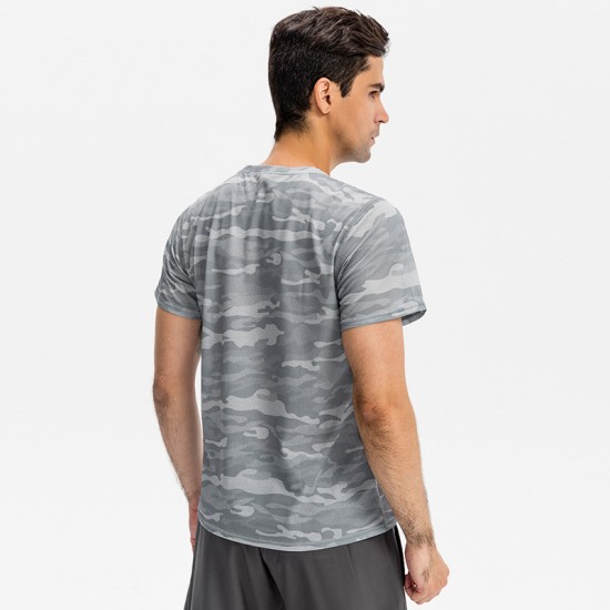 Men's sports loose T-shirt, outdoor training gym running camouflage quick-drying breathable short-sleeved top 01214