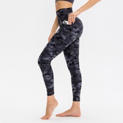 Ladies' printed yoga long pants with pockets, high-waisted, height-lifting, tight sports pants, high-elasticity, quick-drying fitness pants 02336