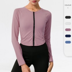 Women's yoga zipper long-sleeved sports running training fitness wear quick-drying elastic tight long-sleeved top 02517