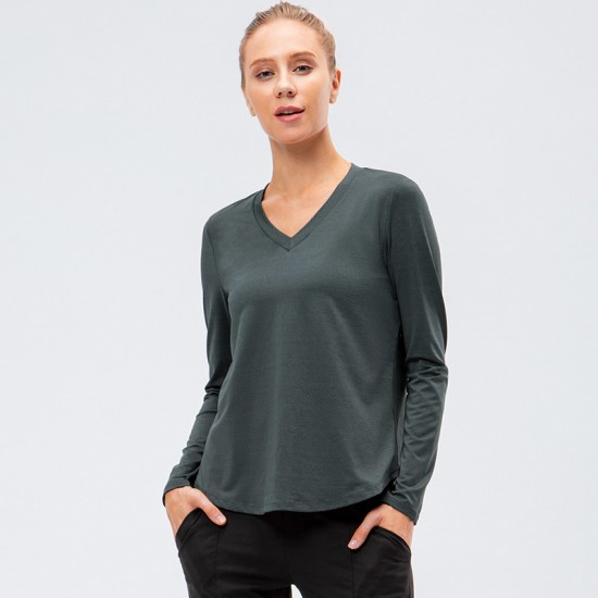 Women's autumn and winter yoga long-sleeved loose casual sports T-shirt, quick-drying and breathable running training fitness clothes 12524 Women's autumn and winter yoga long-sleeved loose casual sports T-shirt, quick-drying and breathable running training fitness clothes 12524