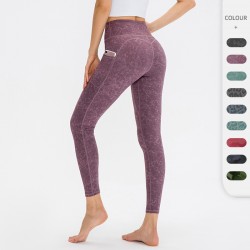Ladies' printed yoga long pants with pockets, high-waisted, height-lifting, tight sports pants, high-elasticity, quick-drying fitness pants 02336