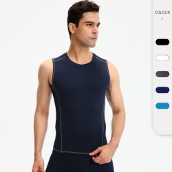 Men's sports vest, round-neck tight-fitting training running fitness suit, elastic sweat-wicking quick-drying top, waistcoat 01108