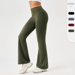 Yoga flared pants, women's nude, high-waisted, hip-lifting, running and fitness, wide-leg pants, elastic quick-drying sports long pants 42302