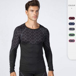 Men's fitness print patchwork long-sleeved sports running training sweat-wicking quick-drying high-elasticity tight clothes 4019