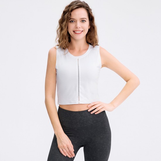 Women's fitness vest with round neck, breathable sports running top, quick-drying, elastic and slimming yoga vest 02116