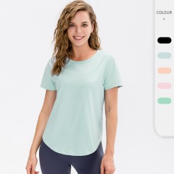 Women's Loose Yoga Short-sleeved Breathable Running Sports Top Casual T-shirt Elastic Quick-drying Fitness 12218