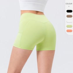 European And American Women's Yoga Shorts Peach Hip Tight Running Leggings Naked Feeling High Waist Fitness Shorts 42456