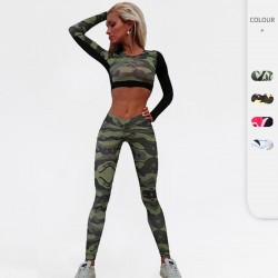 Women's fitness yoga pants, sports running training, cross-border tight quick-drying camouflage pants 5012+5015