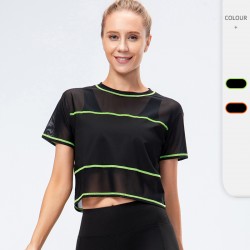 Women's loose sports short-sleeved training running fitness yoga wear with mesh breathable quick-drying top 10071
