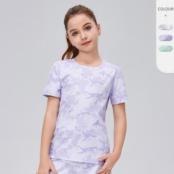 Children's loose sports short-sleeved breathable camouflage printed T-shirt, sweat-wicking and quick-drying, outdoor fitness running short-sleeved 53219