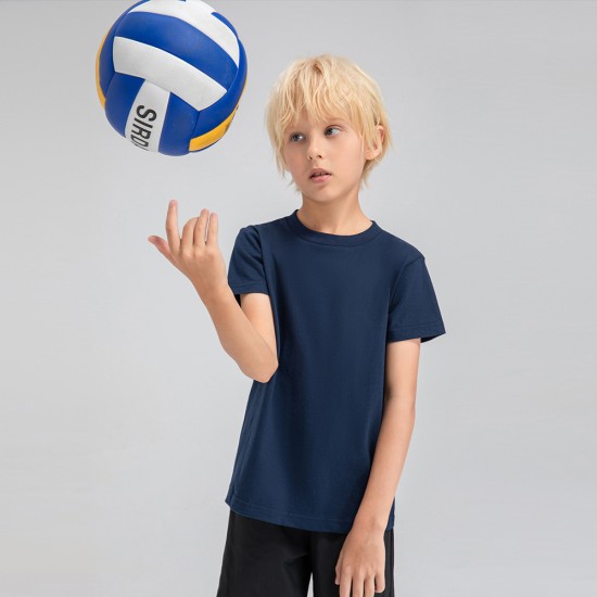 Children's round-neck pure cotton loose short-sleeved sweat-absorbing and breathable running sports top for boys and girls, fitness short-sleeved D15015 Children's round-neck pure cotton loose short-sleeved sweat-absorbing and breathable running sports top for boys and girls, fitness short-sleeved D15015