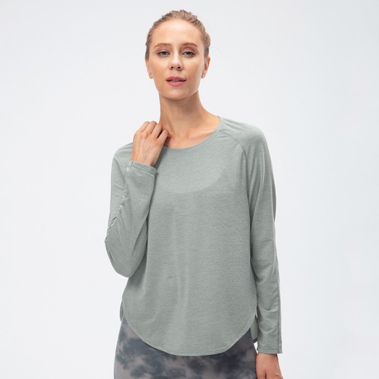 Women's autumn and winter yoga wear, loose and slimming, long-sleeved T-shirt for running and exercise, quick-drying and breathable training and fitness wear 12529