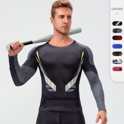 Autumn and winter men's camouflage printed fitness wear, long-sleeved high-elasticity tight-fitting T-shirt, quick-drying sports training top D13009