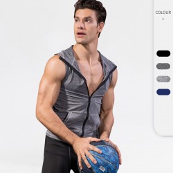 Men's tight-fitting sleeveless vest, running training fitness suit, zipper hooded quick-drying coat 9006