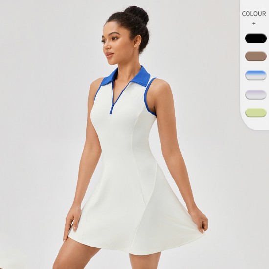 European And American Lapel Conjoined Tennis Skirt Women's Quick-drying Breathable Waist Contrast Color Sports Leisure Fitness Dress 42157 European And American Lapel Conjoined Tennis Skirt Women's Quick-drying Breathable Waist Contrast Color Sports Leisure Fitness Dress 42157