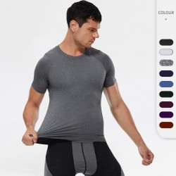 Men's Quick-drying Clothes Short-sleeved Sports Running Fitness Clothes Sweat-wicking T-shirt High Elasticity Training Short-sleeved Jacket 01217