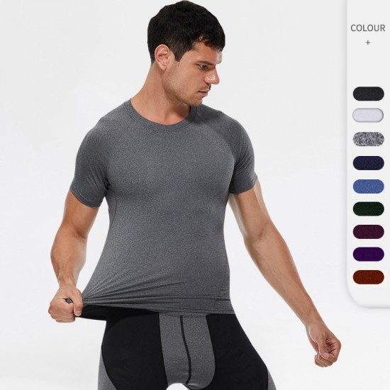 Men's Quick-drying Clothes Short-sleeved Sports Running Fitness Clothes Sweat-wicking T-shirt High Elasticity Training Short-sleeved Jacket 01217