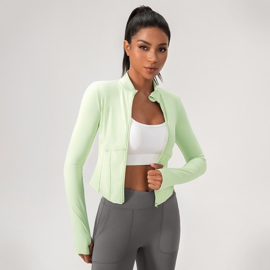 Women's yoga wear, long-sleeved tight-fitting zipper coat, slimming stand-up collar sports top, quick-drying running and fitness wear 52627